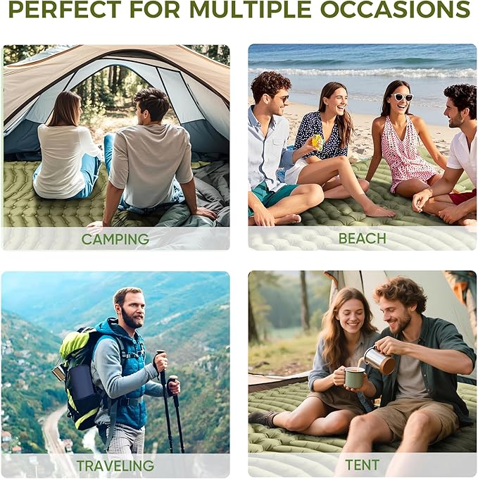 Double Camping Sleeping Pad, Ultra-Lightweight Inflatable Sleeping Mat with Built-in Pillow, Foot Pump, Compact and Portable, Ideal for Outdoor Camping, Backpacking, Hiking(Duo)