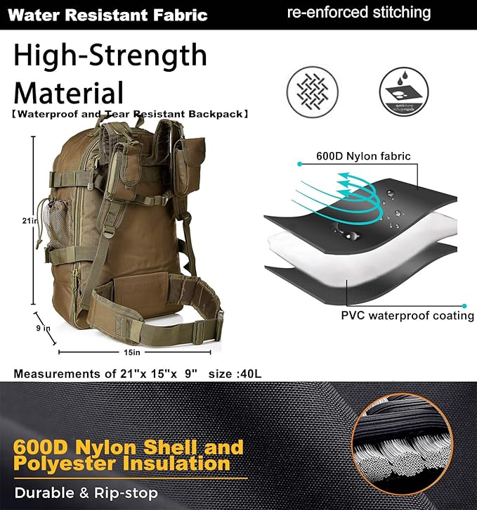 Tactical Backpack Military Army Daypack - Assault Pack for Men Molle Backpacks Bug Out Bag 3 Day Pack for Hiking Camping Travel Hunting Rucksack Trekking Green