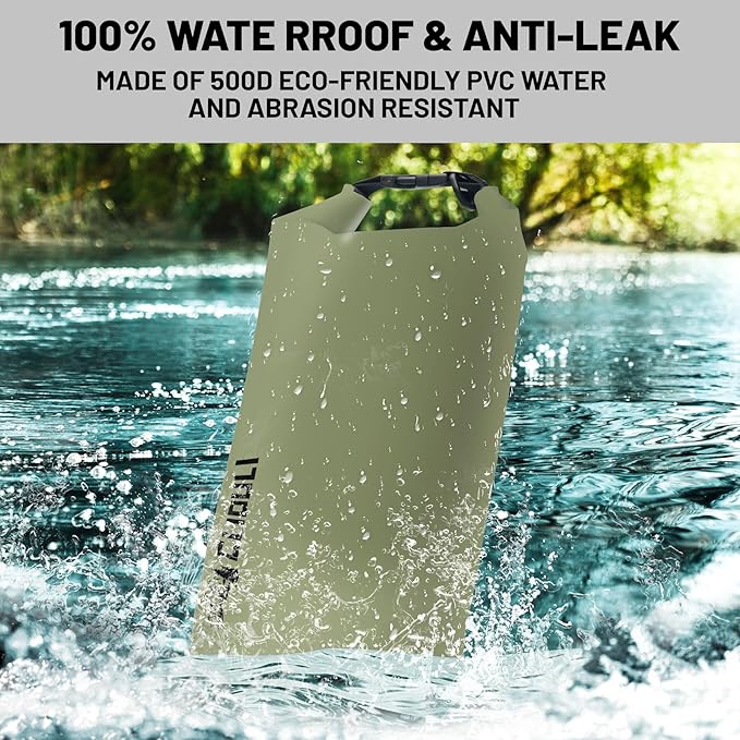 Waterproof Dry Bag,Roll Top Green Large Waterproof Backpack 2L/5L/10L/20L/30L/40L Floating Lightweight Bags for Kayaking, Boating, Fishing, Swimming Camping with Waterproof Phone Case