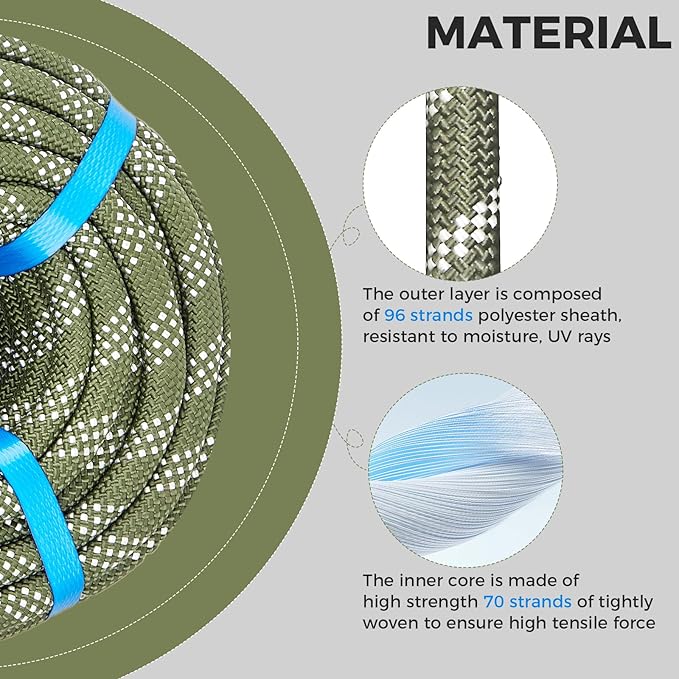 1/2 Inch 200ft Double Braided Polyester Arborist Rope, Heavy Duty Nylon Rope for Anchor, Tree Work, Cargo, Pulling, Sailing(ArmyGreen)