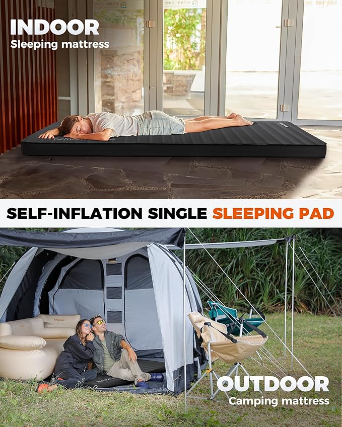 KingCamp Self Inflating Sleeping Pad for Camping Ultra Thick Double Single Foam Mattress High R Value Camping Air Pad Mat, Multi Colors & Sizes