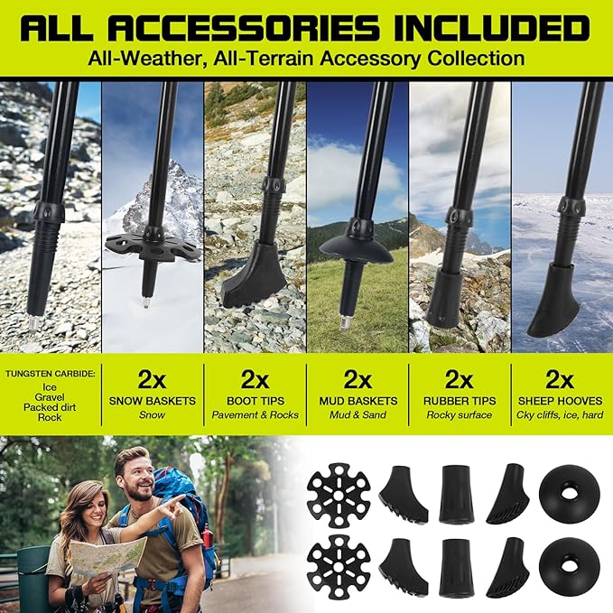 Collapsible Trekking Poles for Hiking-Lightweight Adjustable Walking Sticks with 7075 Aluminum,Anti-Shock,Quick Lock&Cork Grips for Men/Women,Camping,Backpacking,Mountaineering,2 Pcs