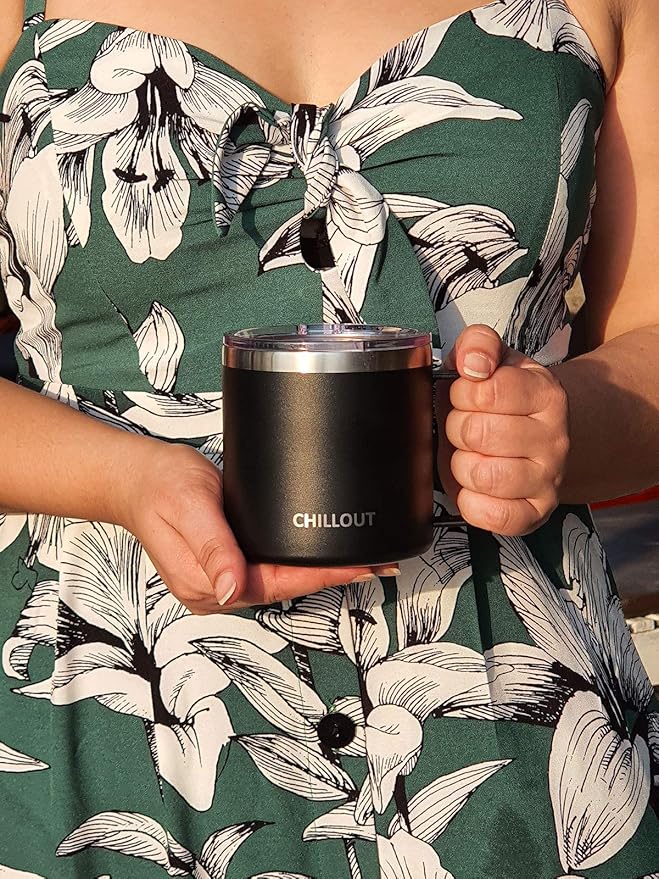 CHILLOUT LIFE Stainless Steel 16 oz Vacuum Insulated Coffee Mug with Handle and Lid, Large Thermal Camping Coffee Mug Cup with Durable Sliding Lid for Men & Women, Keeps your Beverages Hot &Cold