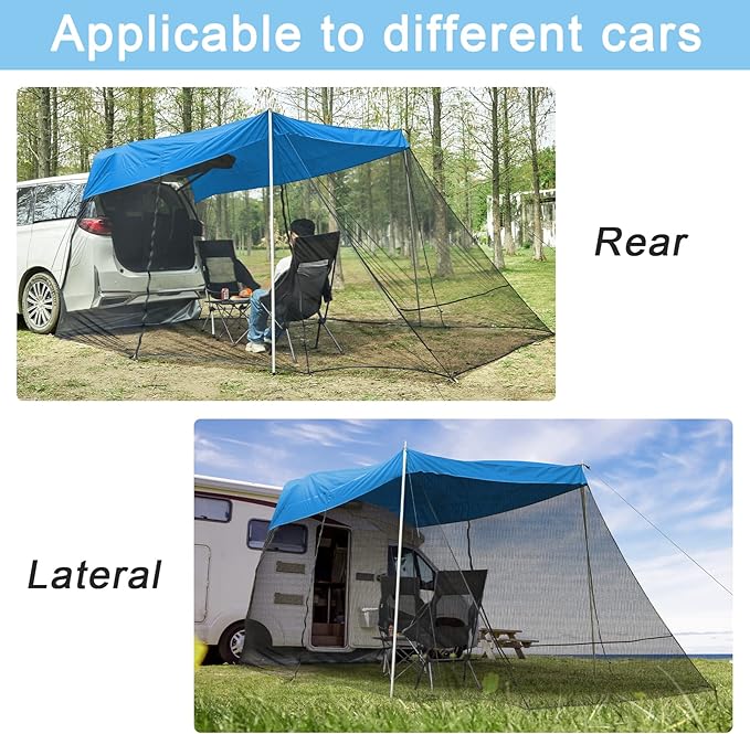 G4Free Portable SUV Tent Tailgate Shade Car Canopy with Mosquito Net for Outdoor Camping Car Travel (Blue)