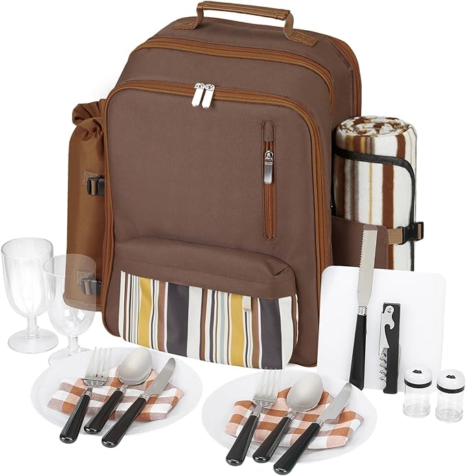 Couple Gifts 24L Picnic Basket Set, Brown Insulated Picnic Backpack for 2, Leak Proof Cooler Camping Gifts, Cool Bridal Shower Gifts Anniversary Engagement Wedding Gifts for Couples, Mr and Mrs Gifts