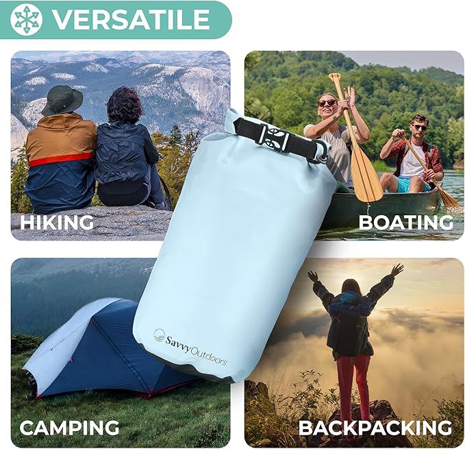 Savvy Outdoors Waterproof Dry Bag - Dry Bags for Food & Gear, Stuff Sacks for Backpacking and Camping Equipment, Waterproof Bag for Beach, Boating, Kayaking, Available in 5L, 10L, 20L, or 30L, Mint