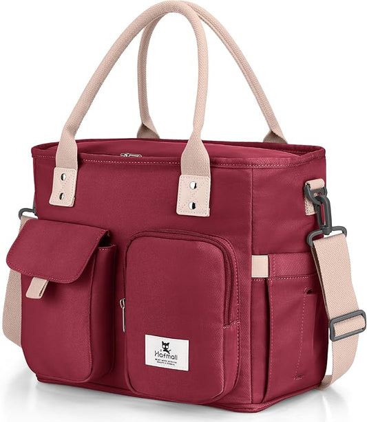 Hafmall Large Insulated Lunch Bag for Adults, Wide Opening Insulated Bag with Shoulder Strap,Loncheras para Mujer, Reusable Adult Lunch Tote Bag For Work, Picnic(Red)