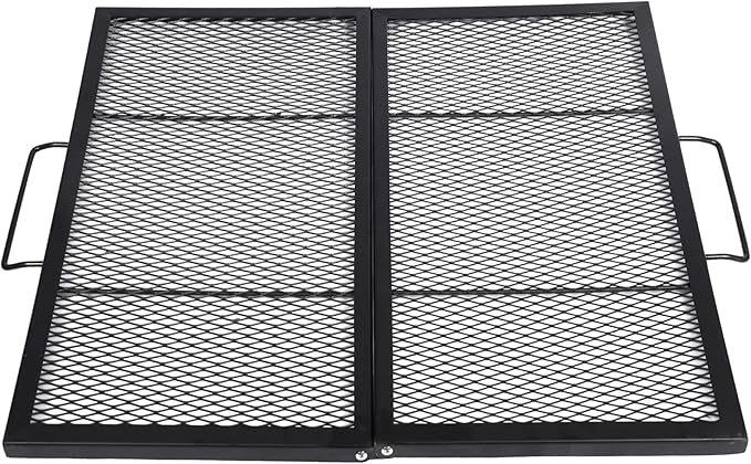 Lineslife Square Fire Pit Cooking Grill Grates, Folding Outdoor Campfire BBQ Grill Rack with Handles, Portable Outside Camping Gear Cookware and Accessory, 30 Inch