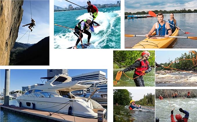 1/2 in x 32 FT Boat Marine Rope for Canyoneering, Floating, Fishing, Rafting, Camping, Hiking, Hunting, Anchor, Arborist Tree, Rafting, Rescue Nylon/Polyester Blue with Hook