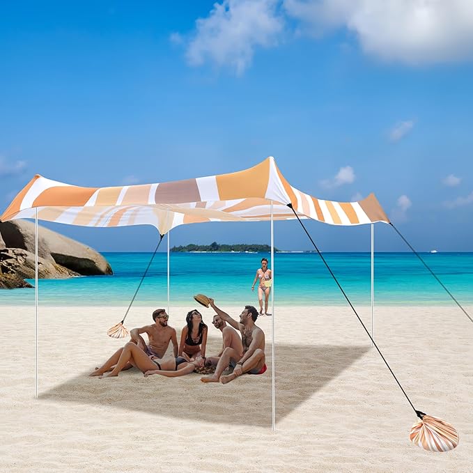 Beach Tent, UPF 50+ Beach Canopy Sun Shade, Portable 10×10 FT Large Pop-Up Beach Tent Sun Shelter with Sand Anchors, Ground Pegs, Easy Setup for Beach, Camping, Park, and Backyard Fun - Sunflower