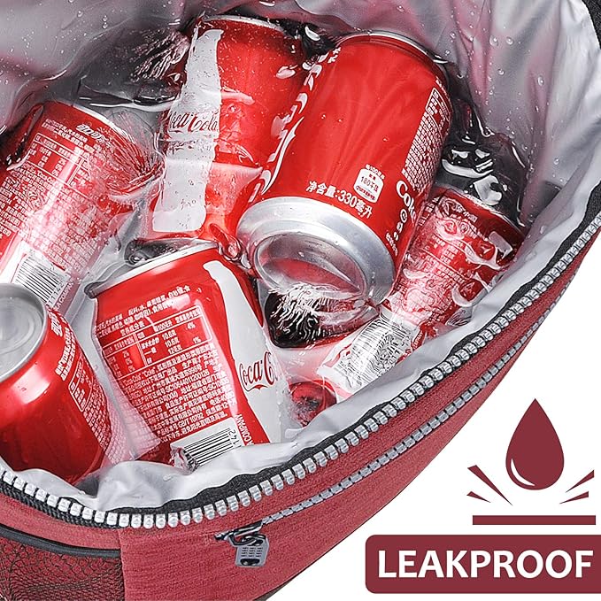 Tirrinia Large Insulated Lunch Box for Men/Women, Leakproof Thermal Lunch Bag for Office Picnic Work Beach Camping,Reusable Lunch Cooler Tote for Adult, Red