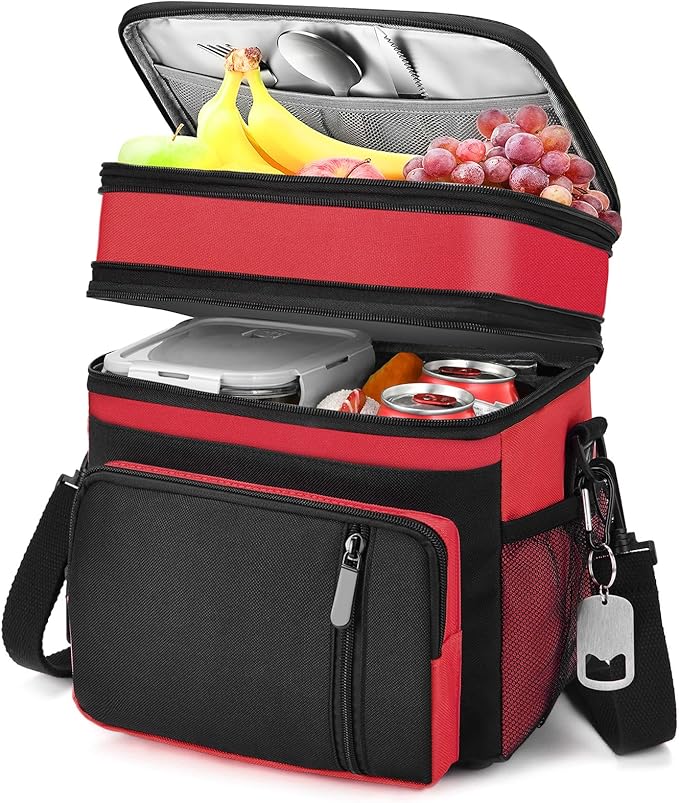 Lunch Box & Lunch Bag for Men Women, Large Insulated Adult Lunch Box, Leakproof Cooler Lunchbox with Bottle Opener for Work Picnic Beach, 16L, Red