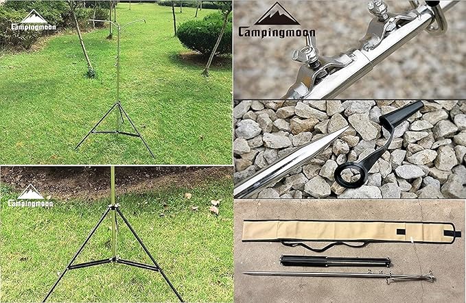 camping moon CAMPINGMOON Heavy Duty Stainless Steel Lantern Pile Driver Height Adjustable with Tripod Stand and Storage Bag D-240, D-243