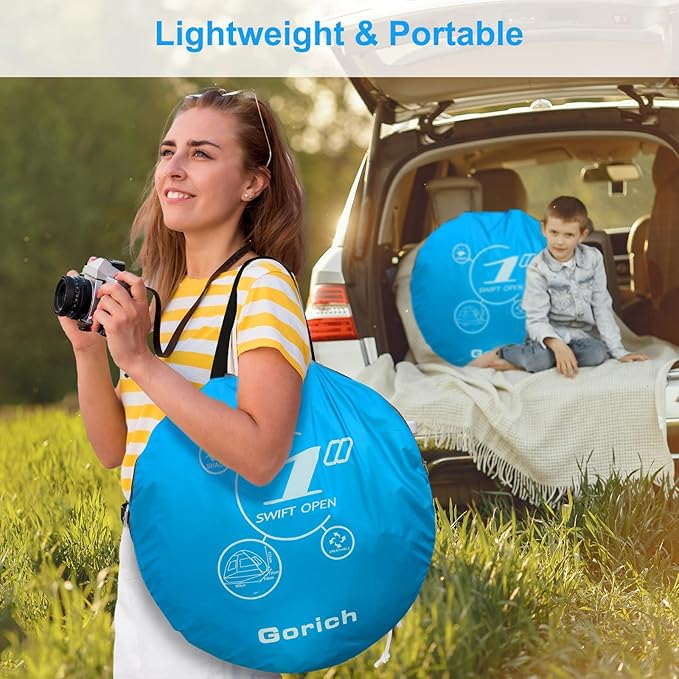 Gorich Easy Pop Up Beach Tent for 3-4 Person, UPF 50+ UV Protection Beach Umbrella Sun Shelter, Portable Lightweight Cool Cabana Shade with Easy Foldable & Instant Setup