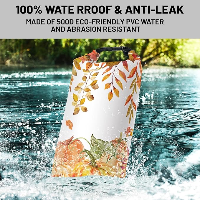 Waterproof Dry Bag,Roll Top Fall Thanksgiving Waterproof Backpack 5L/10L/20L Floating and Lightweight Bags for Kayaking, Boating, Fishing, Swimming and Camping with Waterproof Phone Case