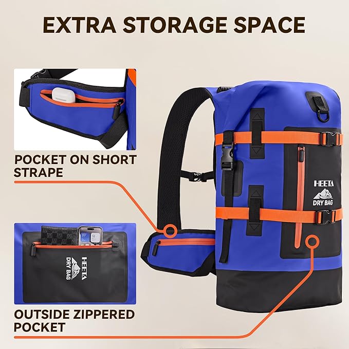 HEETA Waterproof Dry Bags Backpack 40L for Men & Women, Roll Top Heavy Duty Cushioned Hiking Backpack for Kayaking Boating Paddle Boarding Fishing Travel Camping Beach Vacation Cruise Ship Essentials