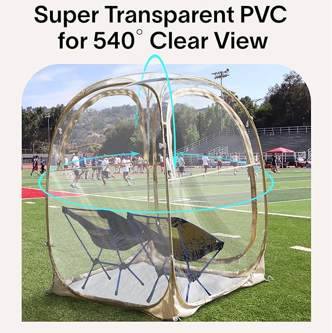 EighteenTek Pod All Weather Sports Tent with Sealed Floor - Instant Tent Shelter - Outdoor Bubble Tent - Rain Tent Camping Sun Shelter Pop Up Clear, Patent Pending for Sports Events Fishing Cheering