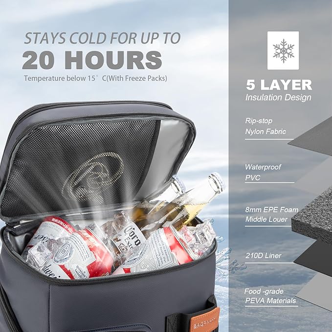 Insulated Cooler Backpack,33 Cans Multifunctional Double Deck Leakproof Cooler Bag with Sternum Strap,Large Capacity Lightweight Travel Camping Beach Backpack