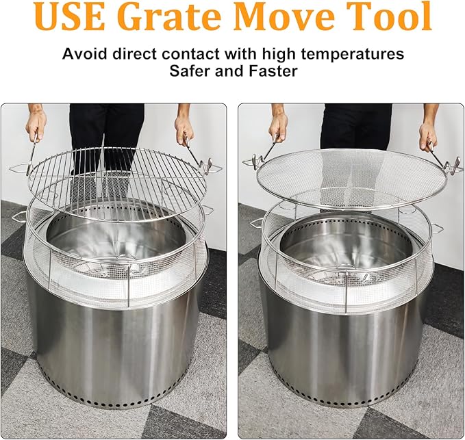 Fire Pit Spark Shield Cover for Solo Stove Bonfire, 304 Stainless Steel Spark Screen for 19.5 Inch Solo Stove Bonfire, Firepit Lid with Cooking Grate & Guild Stick for Outdoor Patio Fire Pits Backyard