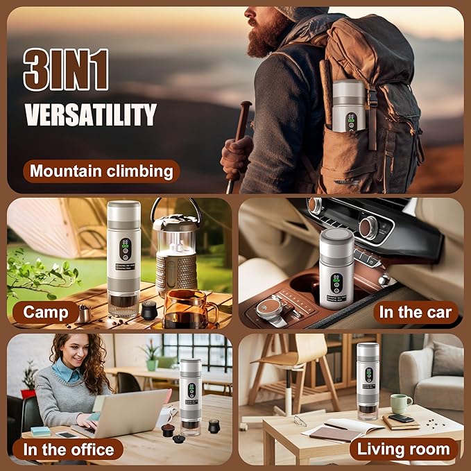 Portable Coffee Machine with 2 Removable rechargeable Batteries 15,000mAh, Electric Coffee Maker for Camping & Travel, 80ml Hot/Cold Coffee, 20bar, USB-C Espresso Machine, Camping Coffee Makers White