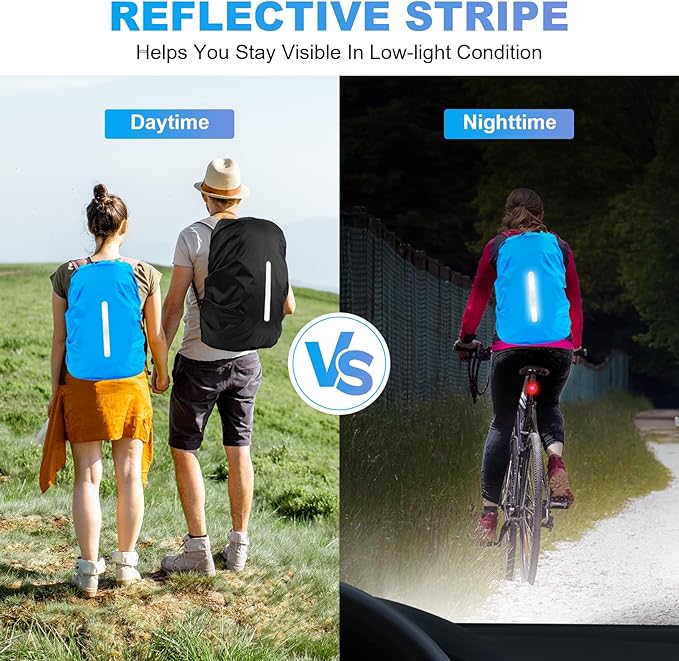 LAMA 2 Pack Waterproof Rain Cover for Backpack, Reflective Rucksack Rain Cover for Anti-dust/Anti-Theft/Bicycling/Hiking/Camping/Traveling/Outdoor Activities (1 Pcs Black + 1 Pcs Blue, M)