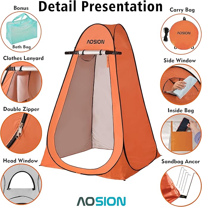 AOSION Privacy Shower Tent,Pop Up Changing Tent,Camp Bathroom Changing Dressing Room,Sun Sunshade Canopy Outdoor Rain Shelter for Camping Hiking Beach Picnic Fishing.