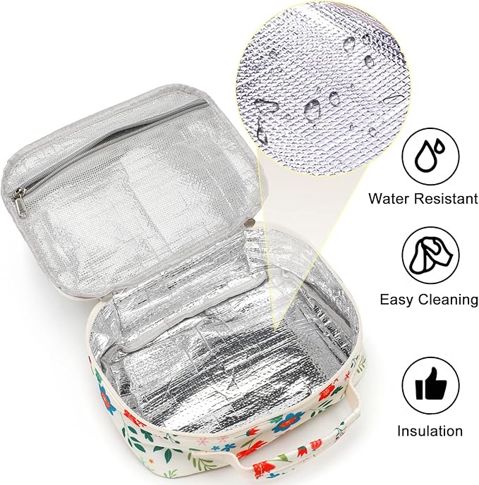 Kids Lunch Box Boys Girls Insulated Lunch Cooler Bag Reusable Lunch Tote Kit for School Travel(Flower)