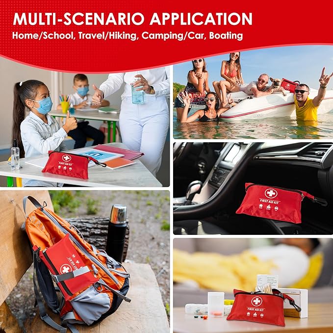 Mini First Aid Kit, Upgraded 140 Pieces First Aid Kit for Car, Essential Home Emergency Kit, Portable Compact Medical Kit for Kitchen, Office, Vehicle, Outdoor, Camping, Hiking