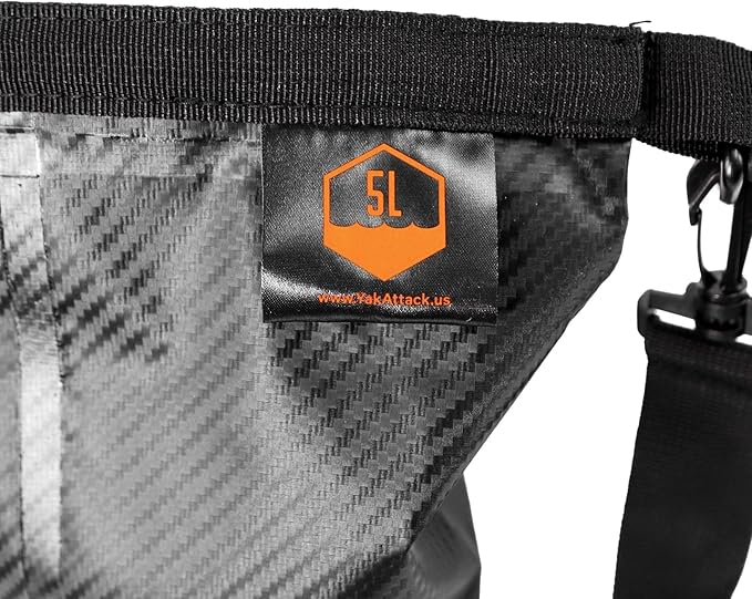 YakAttack 5L Roll-Top Drybag with Air Valve - Black Carbon | Waterproof Marine Dry Bag for Kayaking, Boating & Paddleboarding | Heavy Duty Small Drybag for Gear Protection | Compact Kayak Storage Bag