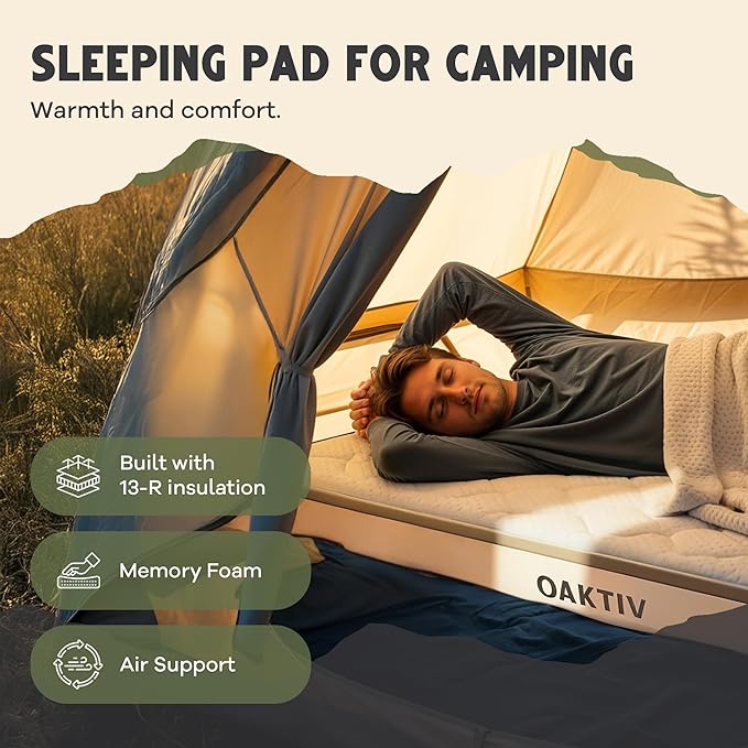 WanderMate - Self-Inflating Camping Sleeping Pad - Queen-Sized Inflatable Camping Mattress for Car, Backpacking, and Tent - Durable 4-Inch Memory Foam and Air Support - Cordless 2,500mAh Pump