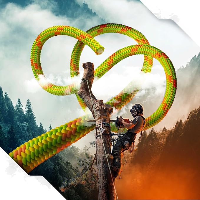 Pelican Rope Arborist Rope 11.8mm x 200Ft, USA Made High-Strength 24-Strands Static Climbing Rope - 7,000 lb Strength for Tree Climbing, Pulling, Outdoors & Swing - Yellow, Plain End