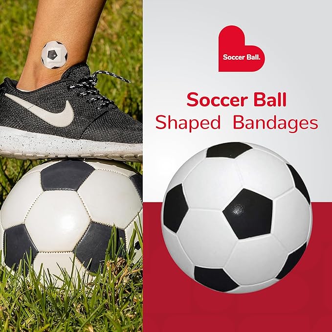 BioSwiss Bandages, Soccer Ball Shaped Self Adhesive Bandage, Latex Free Sterile Wound Care, Fun First Aid Kit Supplies for Kids, 24 Count
