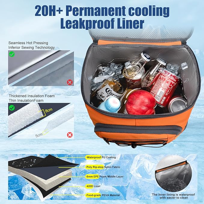 Backpack Cooler Insulated Leak Proof for Men Wowen 36 Cans Soft Cooler Backpack Insulated Waterproof Large Capacity Coolers Bag Portable for Lunch Camping Travel Picnic Hiking
