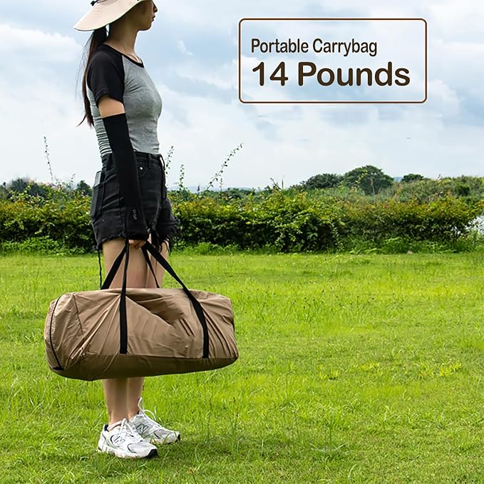 iCool Screen House 11 x 11 Ft Screened Mesh Net Wall Canopy Tent Screen Shelter Gazebos for Patios Outdoor Camping Activities - Beige