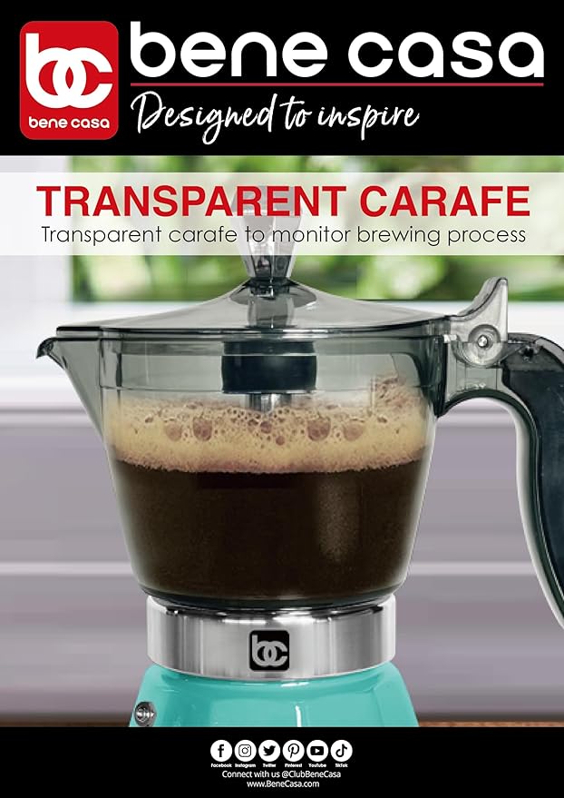 Bene Casa Teal Portable Electric Espresso Maker/Cafetera, 1-3 Cups/Shots (1, TEAL)