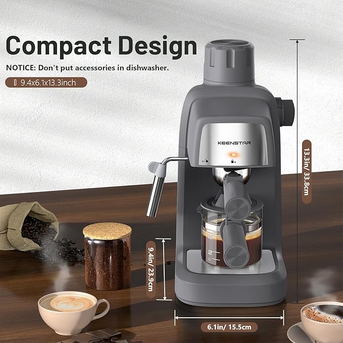 3.5Bar Espresso Machine with Milk Frother, 800W Compact Espresso and Cappuccino Machine with Preheating Function, 4 Cup Espresso Maker for Cappuccino or Latte, Gift for Coffee Lover