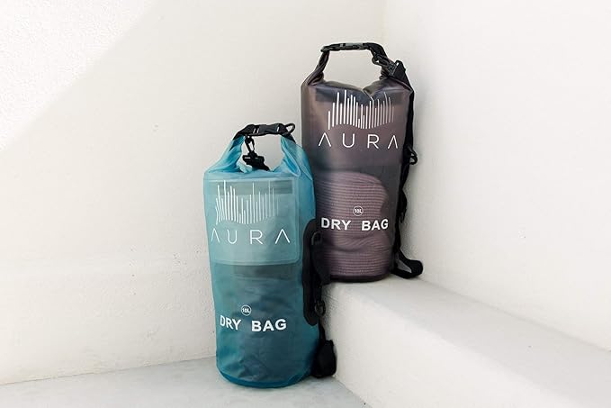 Waterproof Semi-transparent Dry Bag - 10L/20L Dry Bag Backpack - Zipper Compartment, Handles, Straps - Black, Blue, Green, Red - Transparent Dry Bag for Kayaking, Swimming, Beach, Rafting