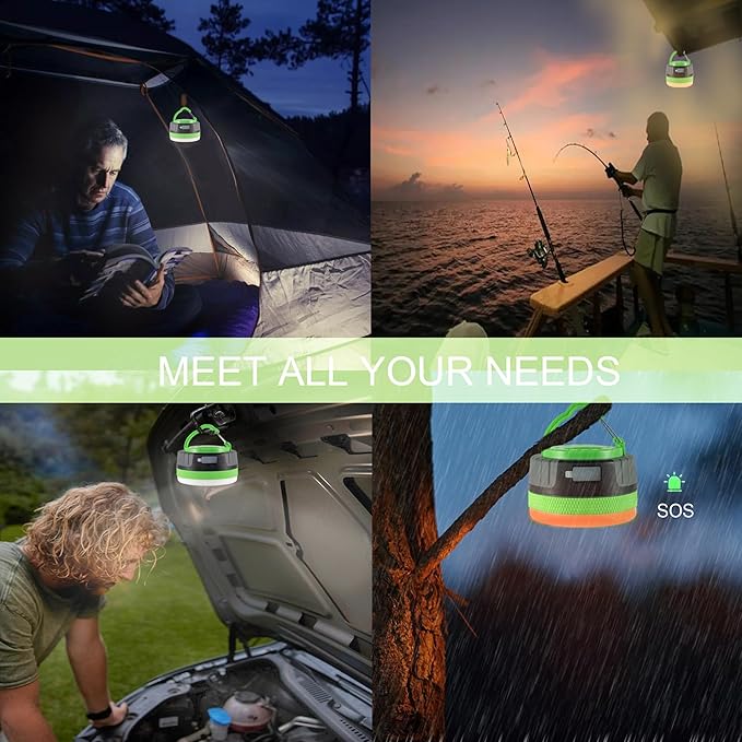 LIT-PaTH LED Camping Lantern, Rechargeable Light with Magnet Base, 2200 mAh, Survival Kit for Emergency, Hurricane, Outage, Medium Green, 1 Pack