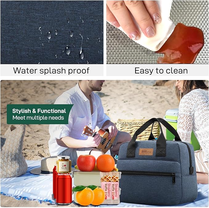 HOMESPON Insulated Lunch Bag for Women Men Lunch Box Cooler Lunch Tote for Work Picnic (Navy)