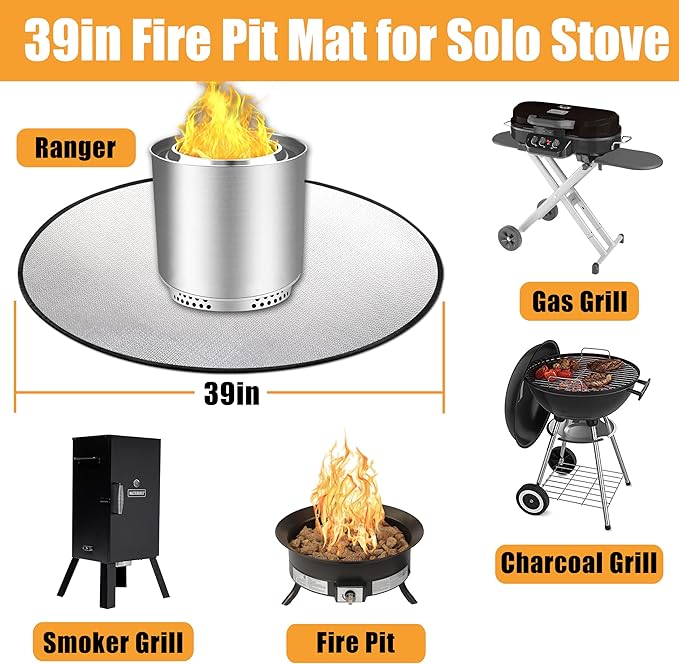 5-Layer Fire Pit Mat 39in Compatible with Solo Stove Ranger Fire Pit, Esay to Clean Under Grill Mats for Outdoor Grill to Protect The Deck, Patio, Pavers