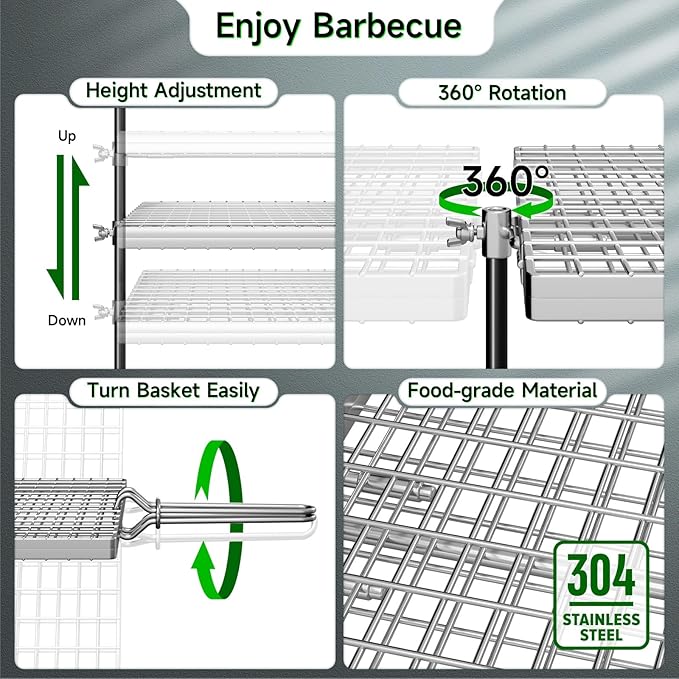 Swivel Campfire Grill Grate Rack, Adjustable Camp Grill Over Fire Pit, Cooking Equipment, Grills Grate for Firepit