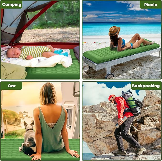 Sleeping Pad 4.7" Extra Thick, Upgraded Reinforced Support Structure with Built-in Foot Pump and Pillows Portable Camping Air Mattress Bed for Tent Backpacking Hiking