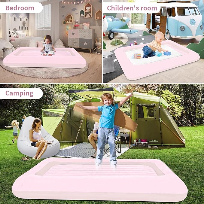 Air Mattress for Kids：Portable Fast Kid air Mattress, Surface with Plush Smooth Comfortable Ideal for Living Room, Room and Outdoor Camping use（Pink）