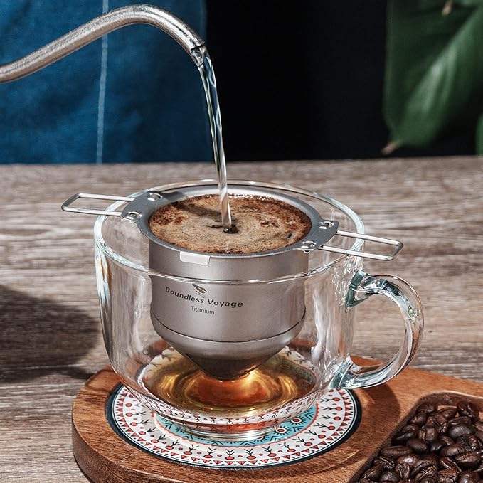 Boundless Voyage Titanium Coffee Drip Filter Reusable Pour-Over Coffee Filters Ultralight Portable Folding Hanging Ear Mini Hand Brewed Coffee Strainer