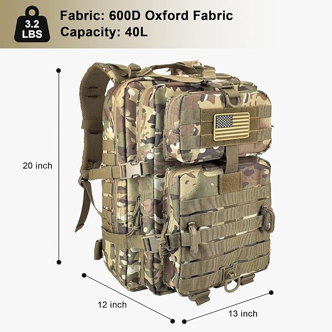 MOLLE Assault Pack, Tactical Backpack Military Army Camping Rucksack, 3-Day Pack