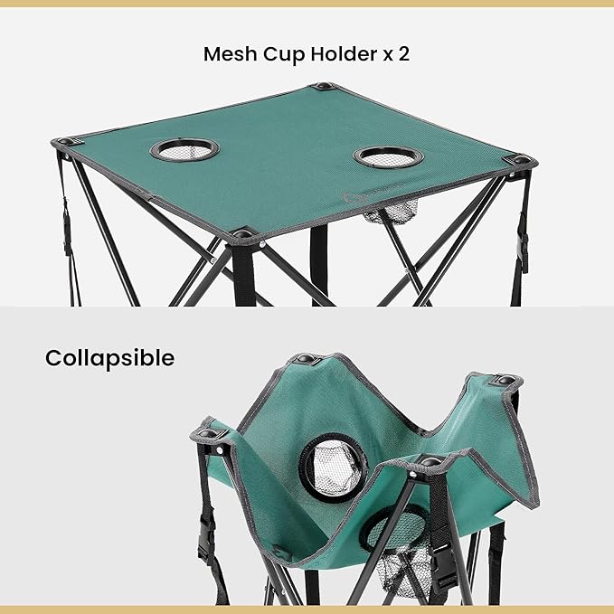 ARROWHEAD OUTDOOR 26” (66cm) Heavy-Duty Portable Camping Folding Table, 2 Cup Holders, Compact, Square, Carrying Case Included, Steel Frame, High-Grade 600D Canvas, USA-Based Support