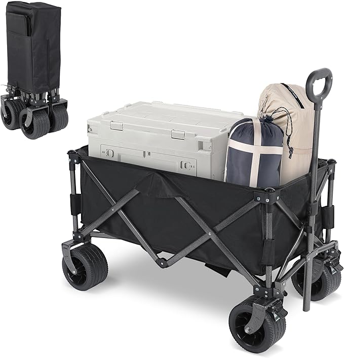 Beach Cart with 7 inch All-Terrain Wheels, Wagons Carts Heavy Duty Foldable, Utility Grocery Wagon with Side Pocket for Camping Garden Sports
