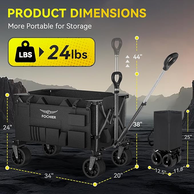 Wagons Carts Foldable,2025 New Collapsible Wagon Cart 400LBS Capacity with 900D Oxford Fabric,Large Heavy Duty Beach Folding Wagon with All-Terrain Wheels and Brakes for Camping Shopping Sports