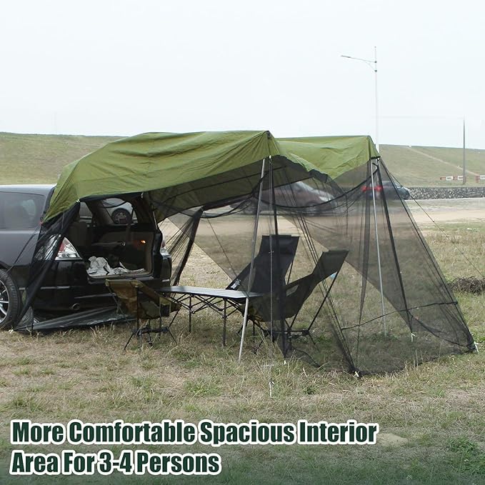 SUV Tailgate Tent - Car Awning with Mosquito Net, Ventilation & Airflow Design - 9.5FT X 6.5FT X 6.5FT (LxWxH) Army Green