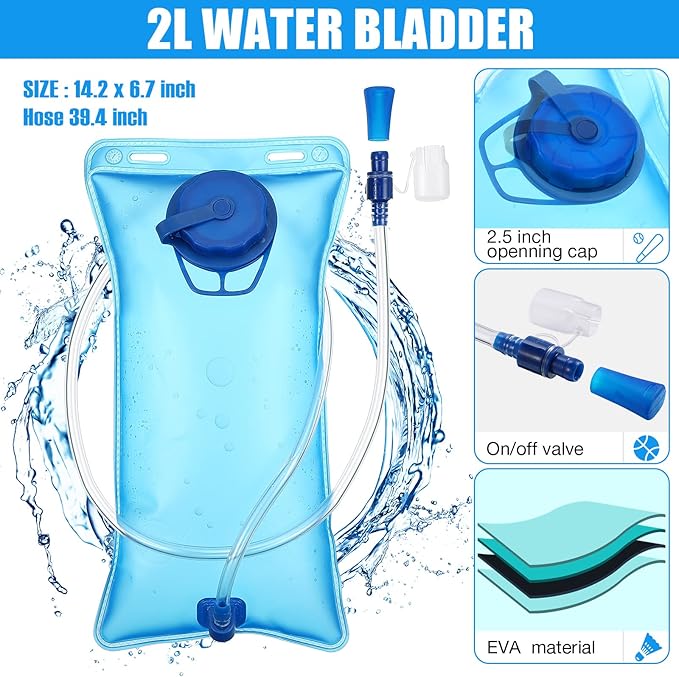 2 Pack Hydration Backpack Pack with 2l Water Bladder, Hydration Water Backpack with Hydration Bladder Hiking Running Cycling Biking Water Backpack for Men and Women (Blue, White)